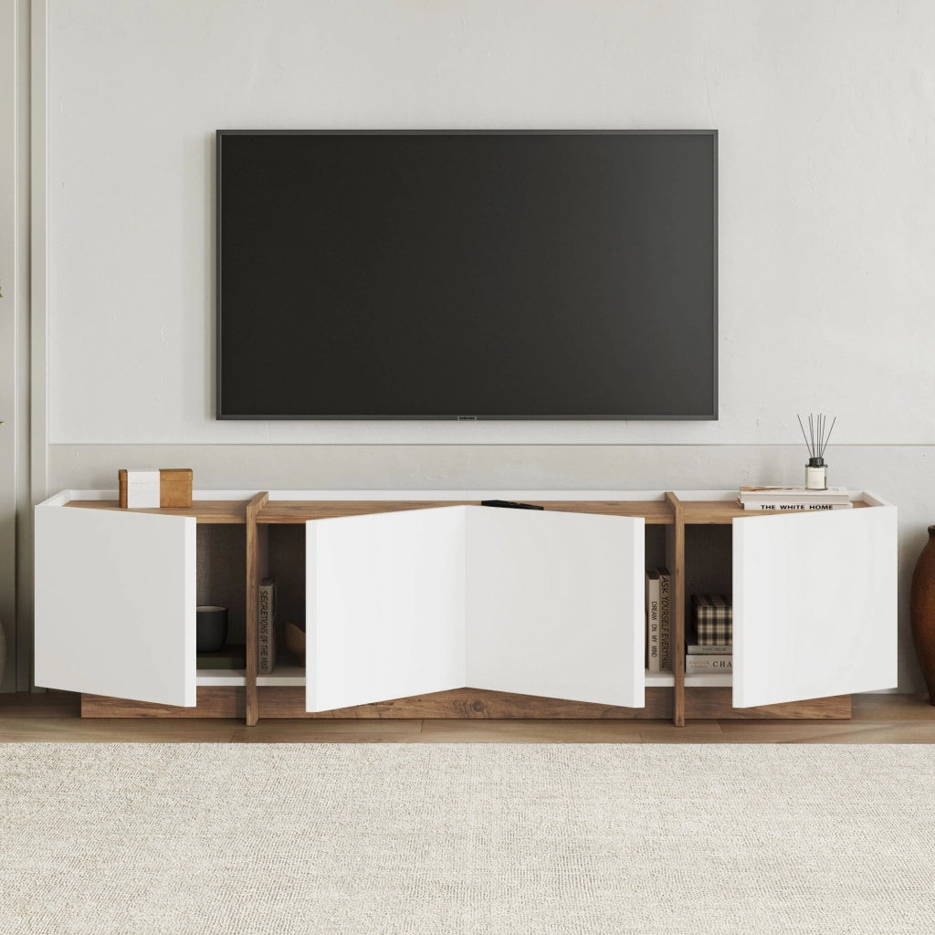 Mobile TV in legno "Lowen" - 180 x 35 x 46 cm - Bianco / Pino Atlantico