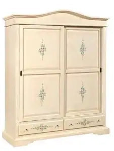 Armadio in legno Shabby chic mod gendarme maxi avorio anticato decorato a mano