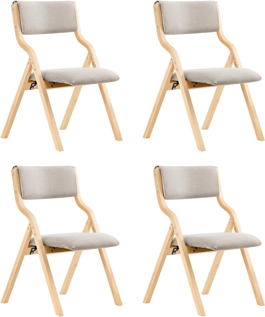 Lotto da 2 Sedie Pieghevoli da Pranzo con Seduta e Schienale Imbottiti, Design Elegante e Salvaspazio Sedie Pieghevoli da Interno, Perfette per Cucina, Ufficio ed Esterno, Beige FST40-Wx2