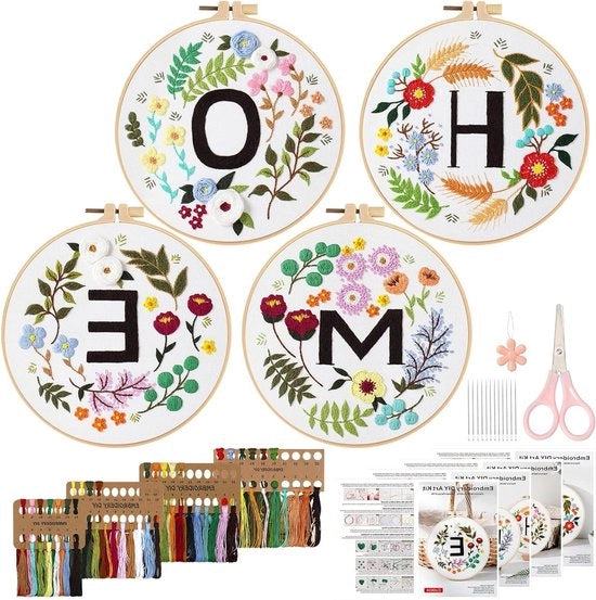 Set di cucito premium per principianti - Disegni di fiori per cucito - Set di hobby DIY - 4 pezzi - Attività per adulti e donne - Hobby da casa