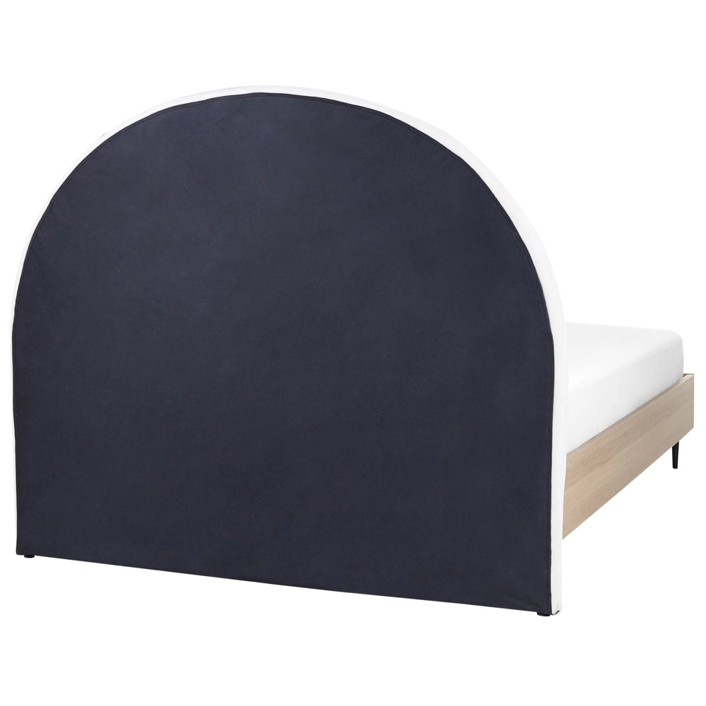 Telaio del letto in tessuto bianco e beige UE Dimensioni 140 x 200 cm Testiera imbottita Telaio in MDF Gambe in metallo Base a doghe in legno Camera da letto in stile moderno