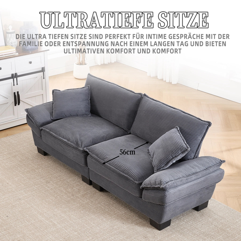 DIVANO 2 POSTI 224x81x81 cm Velluto Grigio Scuro
