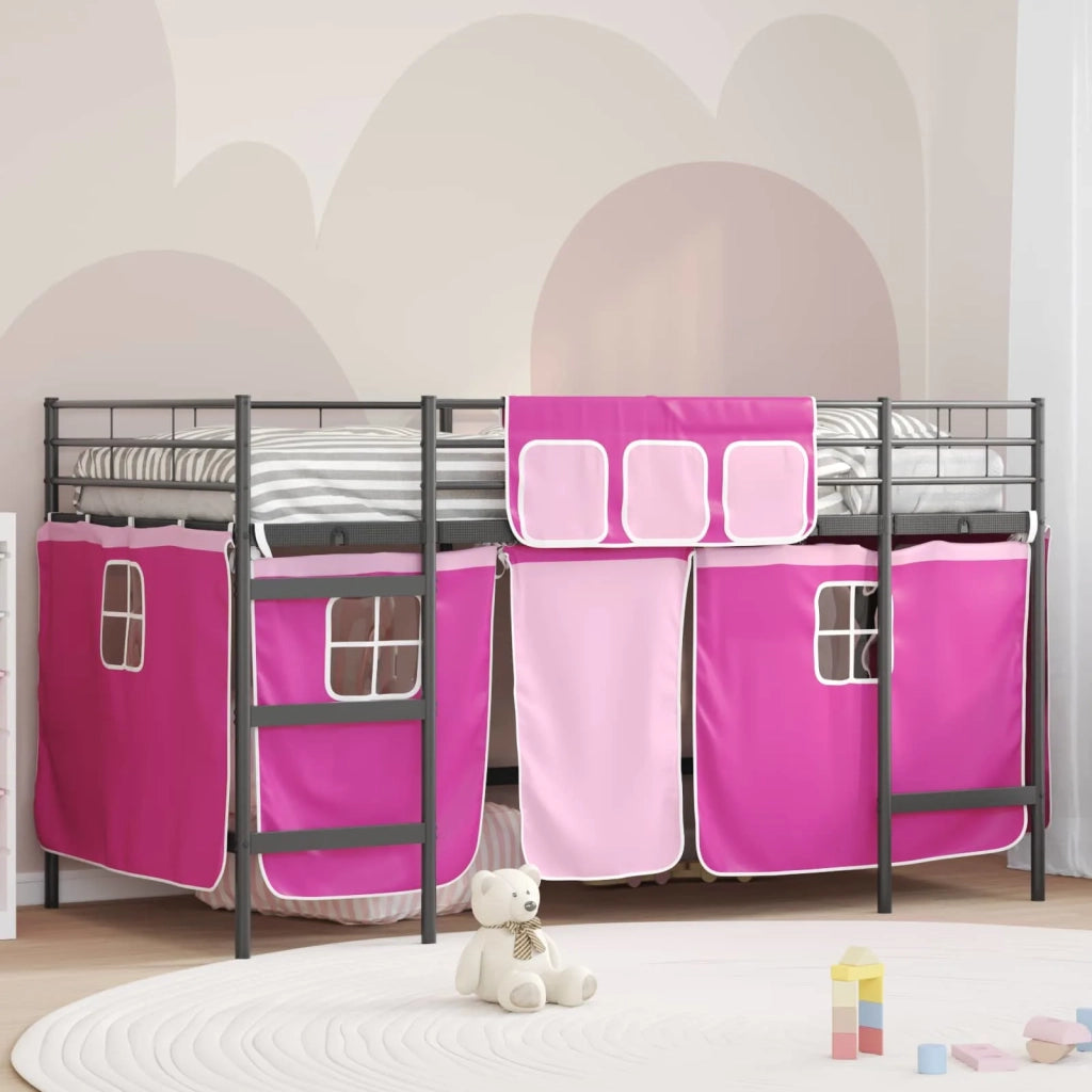 Struttura del Letto Loft per Bambini con Tendine Nero e rosa 42020804