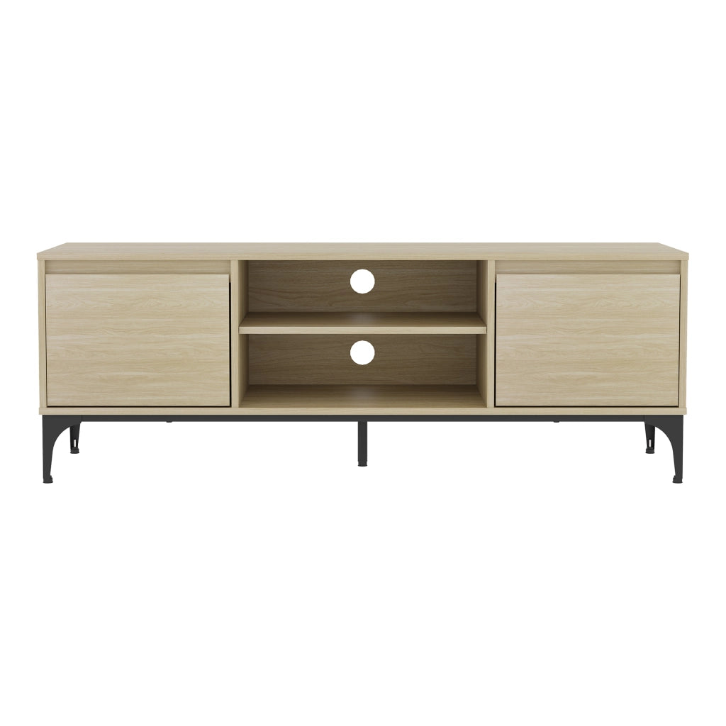 Mobile Porta TV Kistiandi a Vani Aperti e Chiusi con Ante 140 x 40 x 50 cm - Effetto Rovere Chiaro [en.casa]