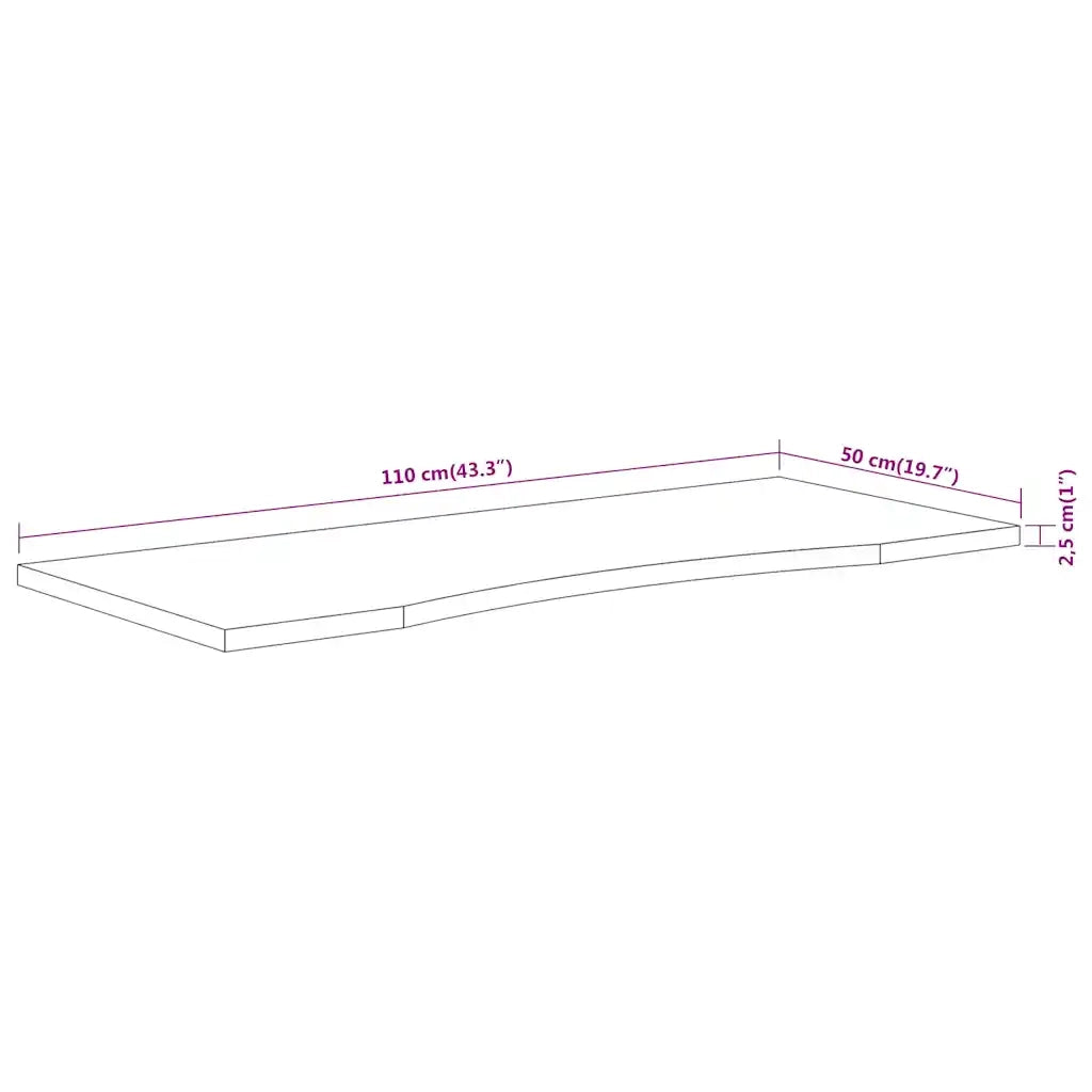 Piano Scrivania 110x50x2,5cm Rettangolare Legno Massello Acacia