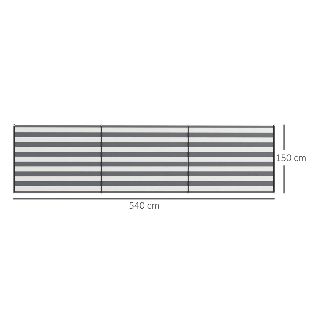 Paravento da Spiaggia Pieghevole ¨C zephmum ¨C Grigio Poliestere Acciaio 540x150 cm
