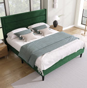 Letto imbottito matrimoniale 140x200 cm in velluto verde scuro con testiera e rete a doghe