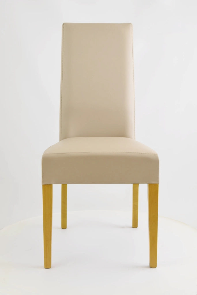 Set 2 sedie Luisa Tommychairs in faggio color rovere, seduta e schienale rivestiti in pelle artificiale color lino