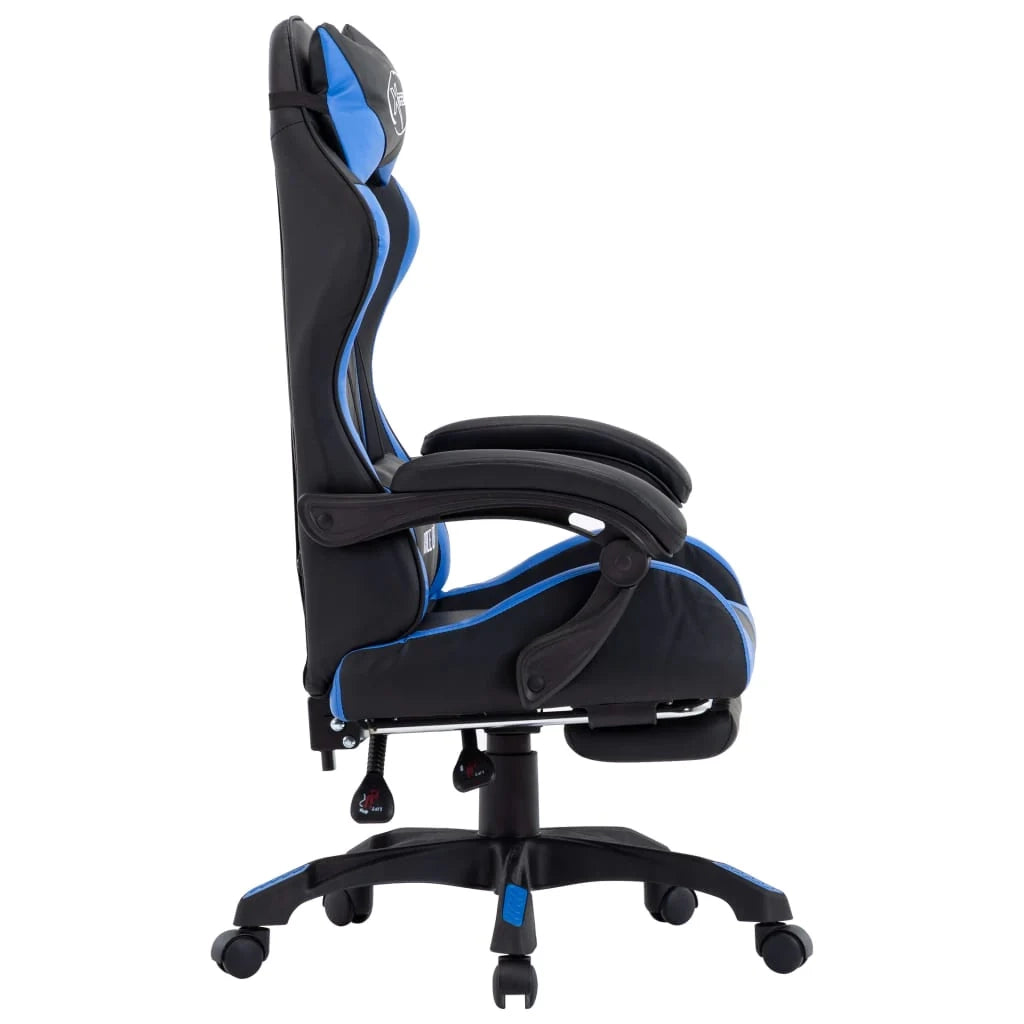 Poltrona sedia girevole per ufficio computer studio videogiochi con poggiapiedi e similpelle blu 02_0024217