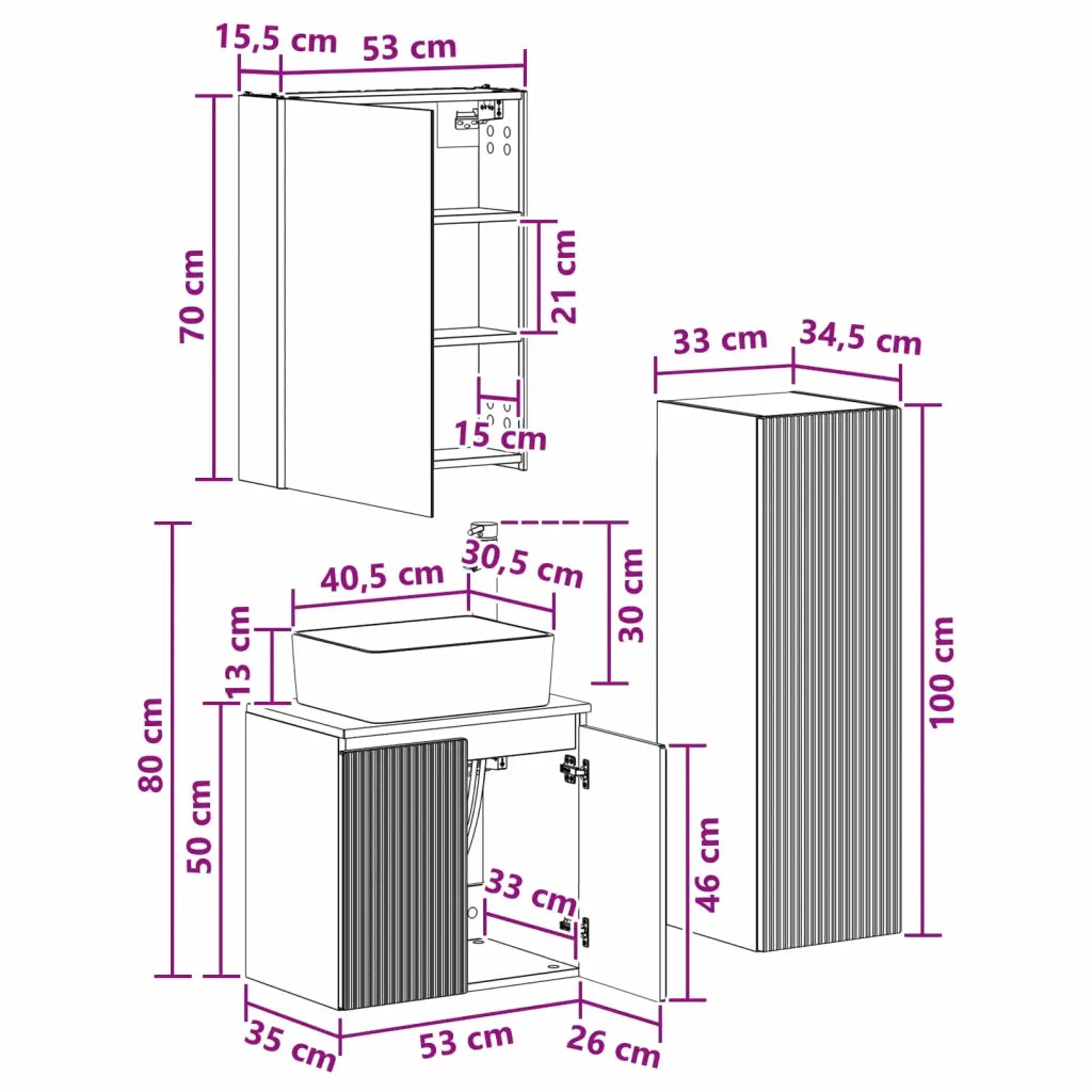 Set di mobili per il bagno 4 pcs Rovere Artigianale 3407454