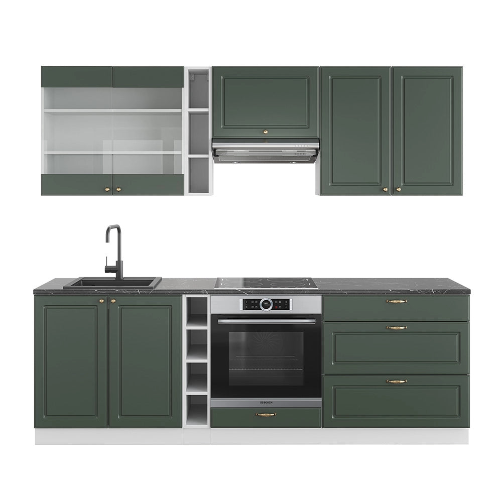 Cucina componibile Fame-Line Verde-oro rustico/Bianco 235 cm, PL Antracite Vicco