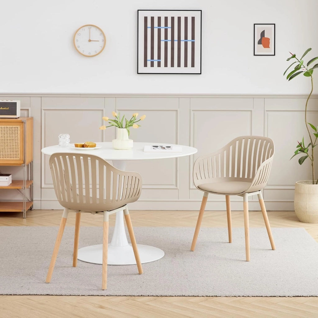 GrandCA HOME Set di 8 Sedie da Pranzo Moderne, Sedie da Cucina con Braccioli e Cuscini di Seduta, Schienale Verticale Cavo e Gambe in Legno per Soggiorno, Balcone, Ufficio - Cachi-mt