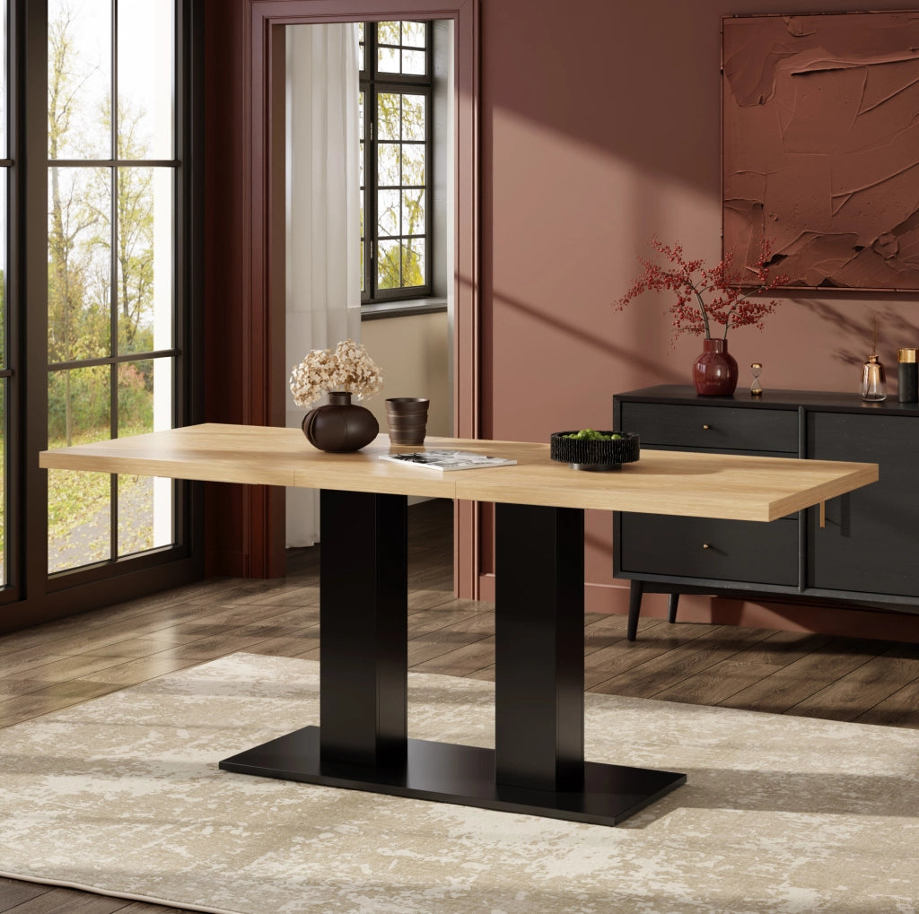 Tavolo da pranzo allungabile 140/180 cm in MDF colore naturale; per 4-8 persone