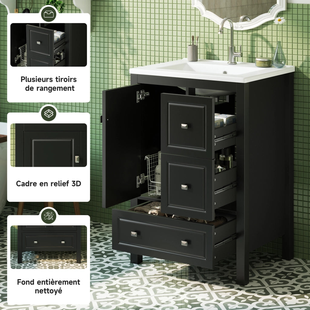 Mobile Sottolavabo con Cassetti e Anta ¨C Minimal ¨C Bianco Lucido 62x47x90cm