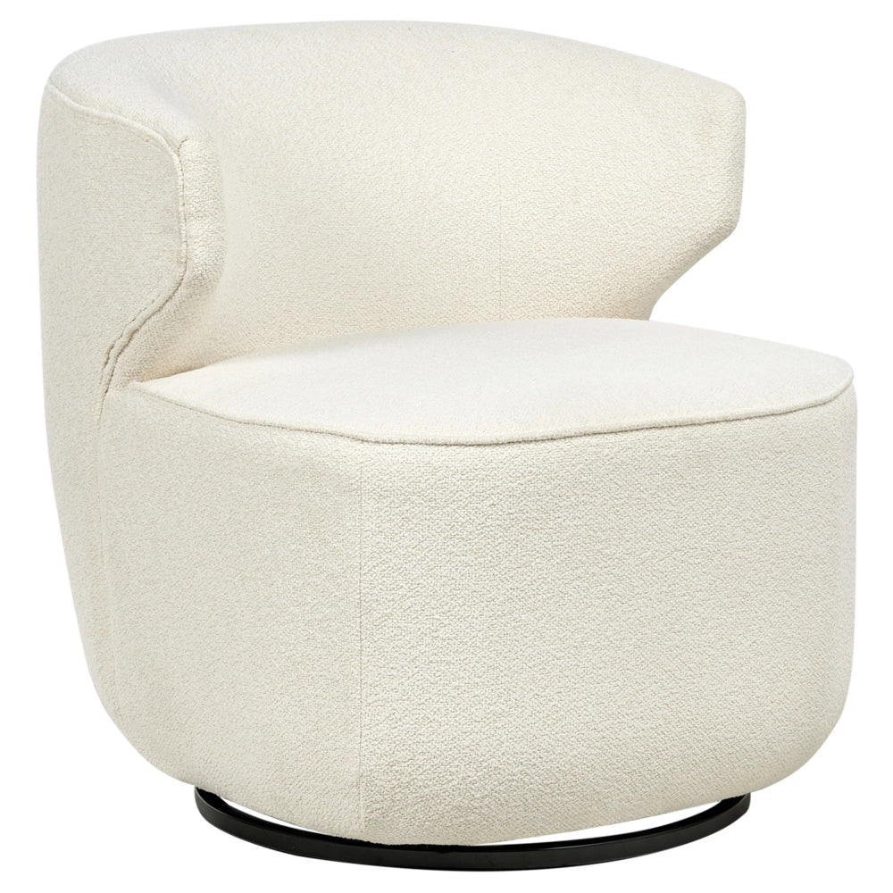 Poltrona Curva Industriale in Bouclé con Base Nera Girevole a 360° Bianco sporco
