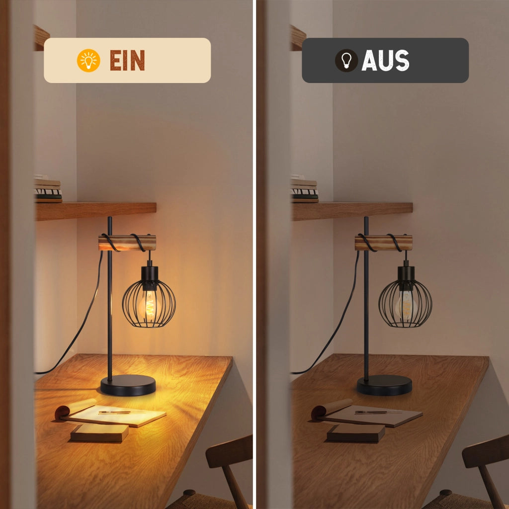 ZMH Lampada da tavolo vintage industriale retrò metallo nero E27 senza lampadina per soggiorno ufficio