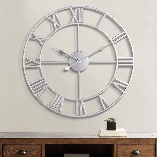 Orologio da parete moderno grande con numeri romani, stile vintage, orologio da parete silenzioso con ticchettio leggero, rondo in metallo da 40 cm