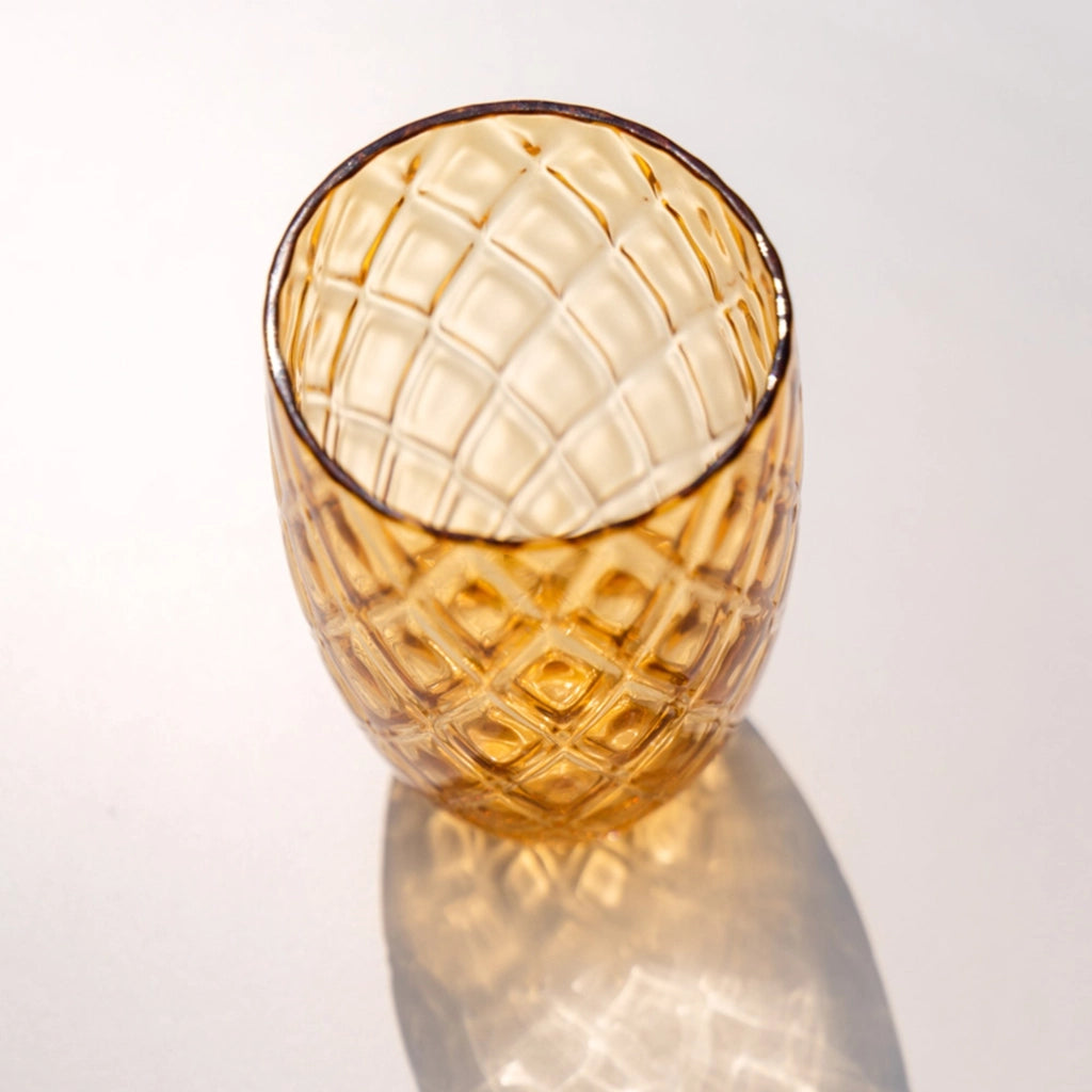 Collezione Losanghe Set 6 Bicchieri Tumbler in Vetro Trasparente Lavorato a Mano con Decorazione a Rombi per un Design Elegante e Moderno