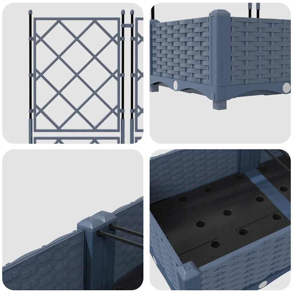 Vaso da Giardino-Fioriera da Giardino con Trellis 3 pcs Grigio 120 x 40 x 125.5 cm