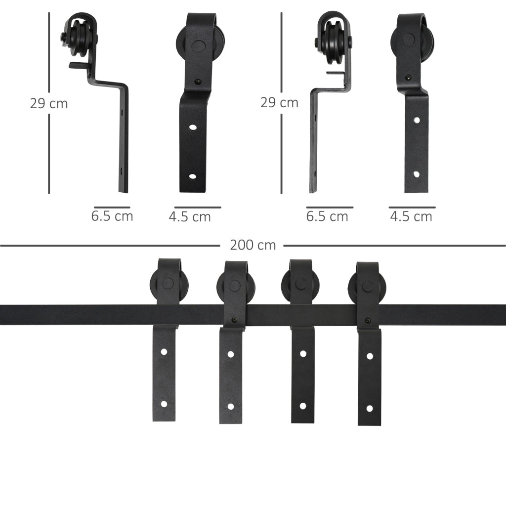 Sistema di scorrimento per porta in legno, binario per 2 ante, acciaio nero, portata 90 kg