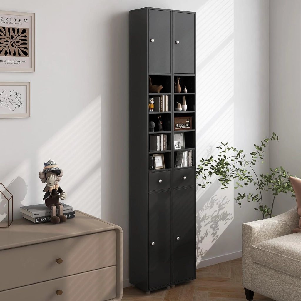 Armadio da Bagno Sottile e Alto con Ante, Mobiletto Bagno Salvaspazio Cassetto e Ripiani Regolabili, Design Moderno, 20 x 20 x 180 cm, 4 Colori