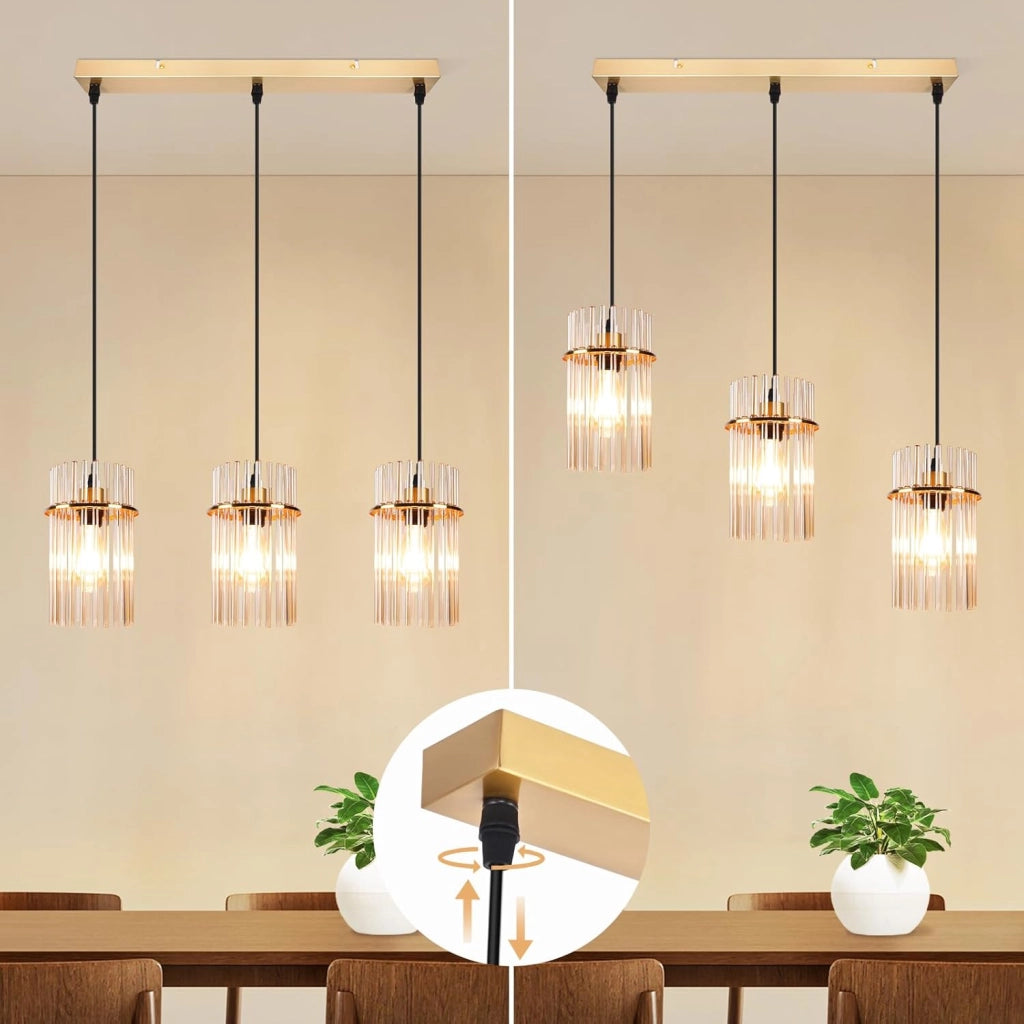 Lampada a sospensione ZMH 3 fiamme E27 in vetro dorato ? 16 cm per bar-caff¨¨ (senza lampadina)
