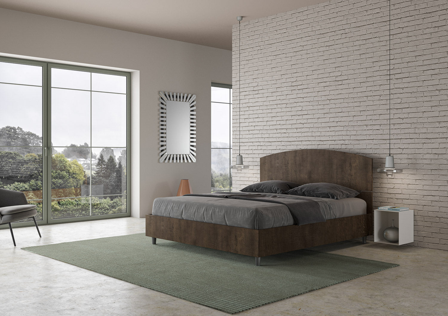 Letto Matrimoniale 160x190 cm con Rete e Contenitore Dora Noce