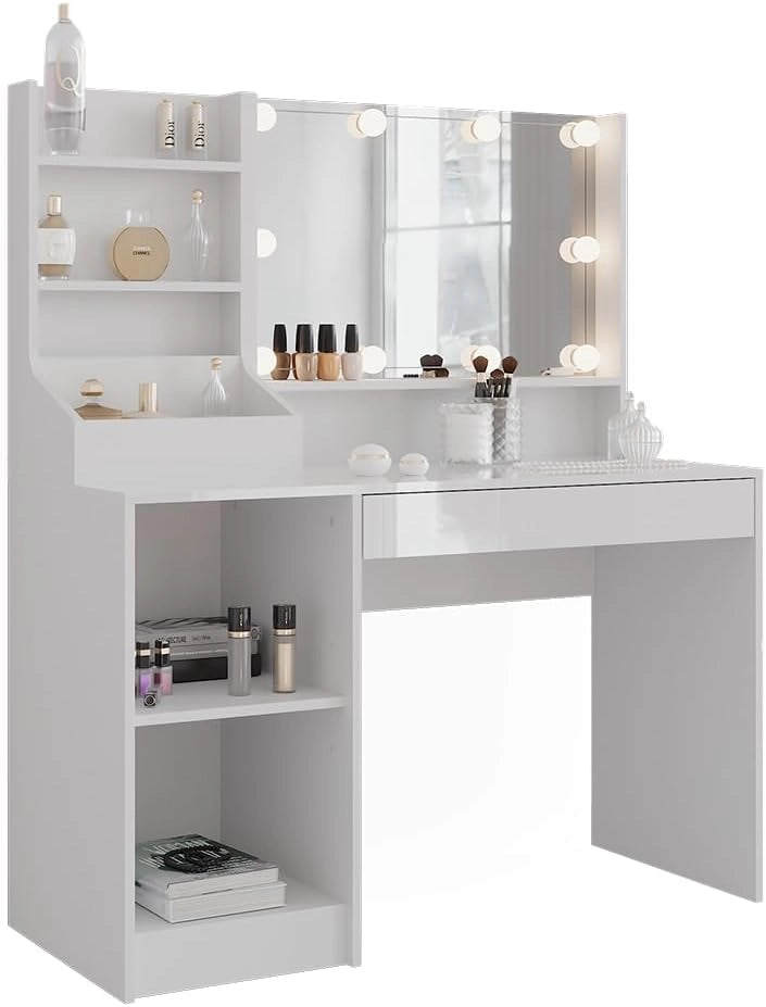 Tavolo da toeletta Sherry, Bianco/bianco lucido, 119.8 cm 4 parti
