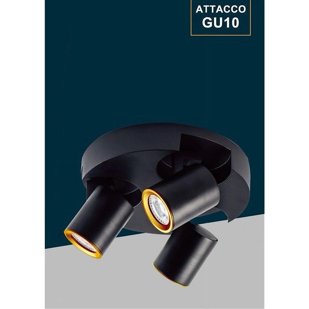 Trade Shop - Plafoniera 3 Diffusori Orientabile Soffitto Parete Tonda Gu10 Bianco Nero Th8804 -