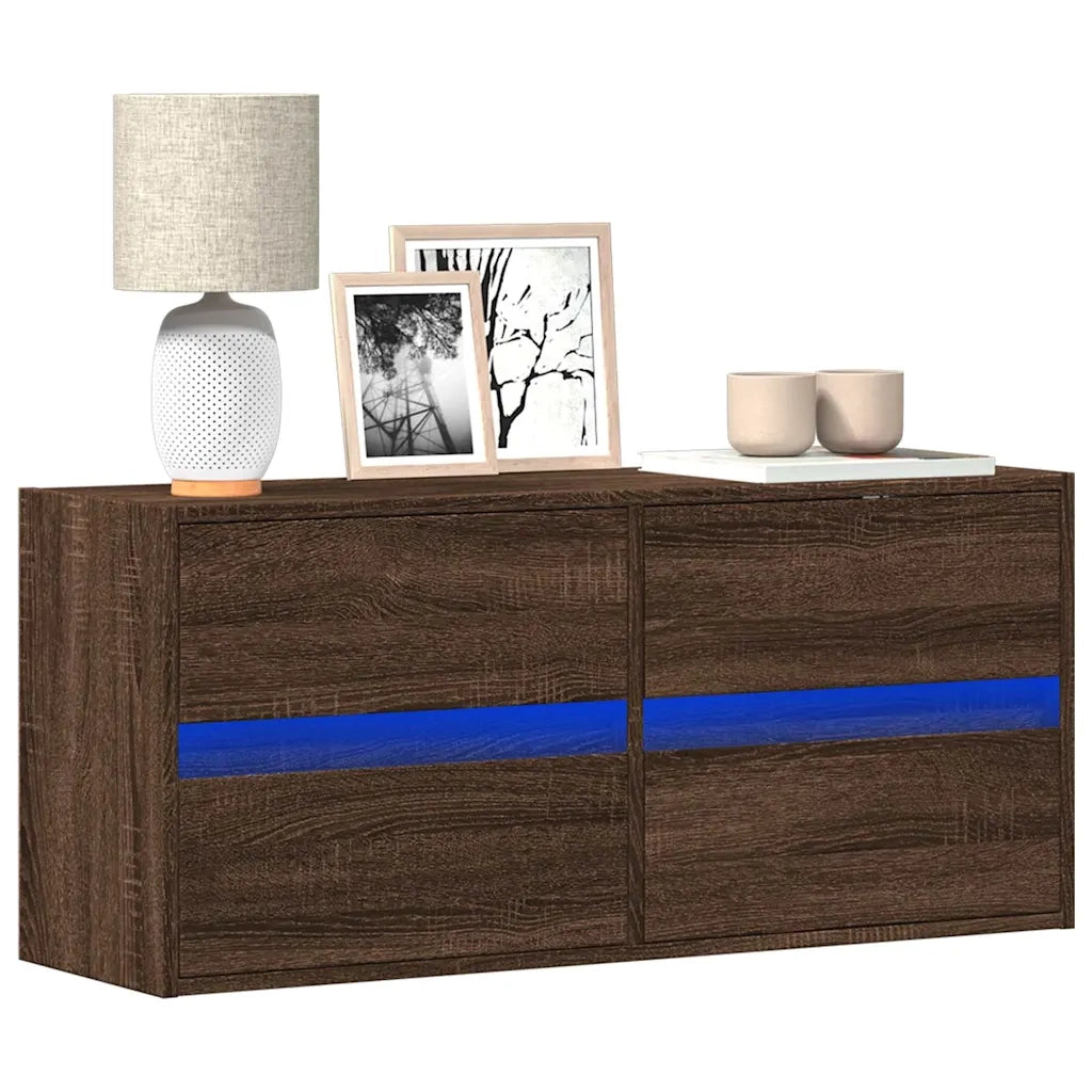 vidaXL Mobile TV a Parete con Luci LED Rovere Marrone 100x31x45 cm
