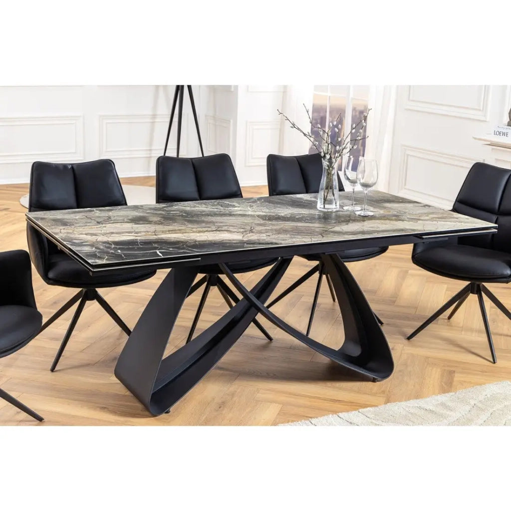 Tavolo da pranzo ZAREL – Estensibile da 180 a 260 cm – Ceramica e vetro temperato – Effetto marmo grigio talpa