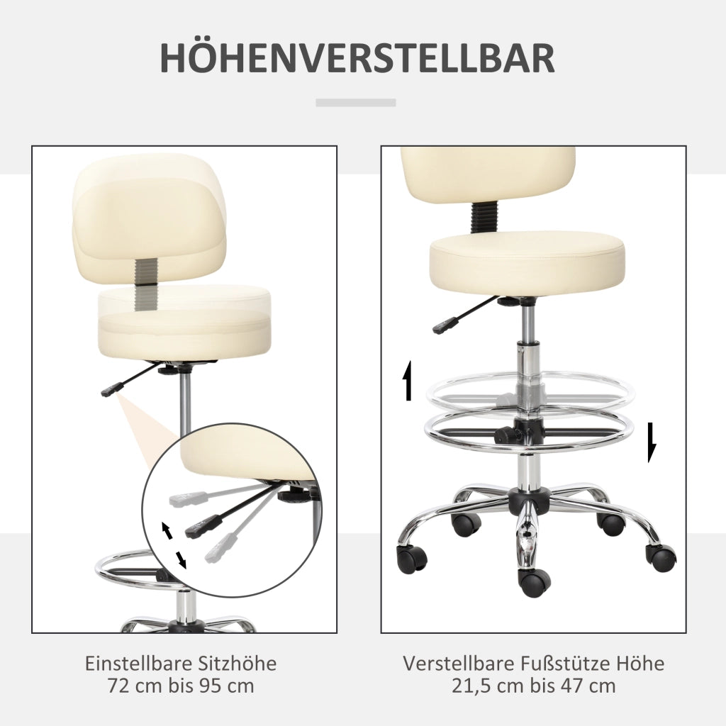 Sgabello da bar girevole con schienale, regolabile in altezza, rivestimento in PU beige, 56x57x104-127 cm