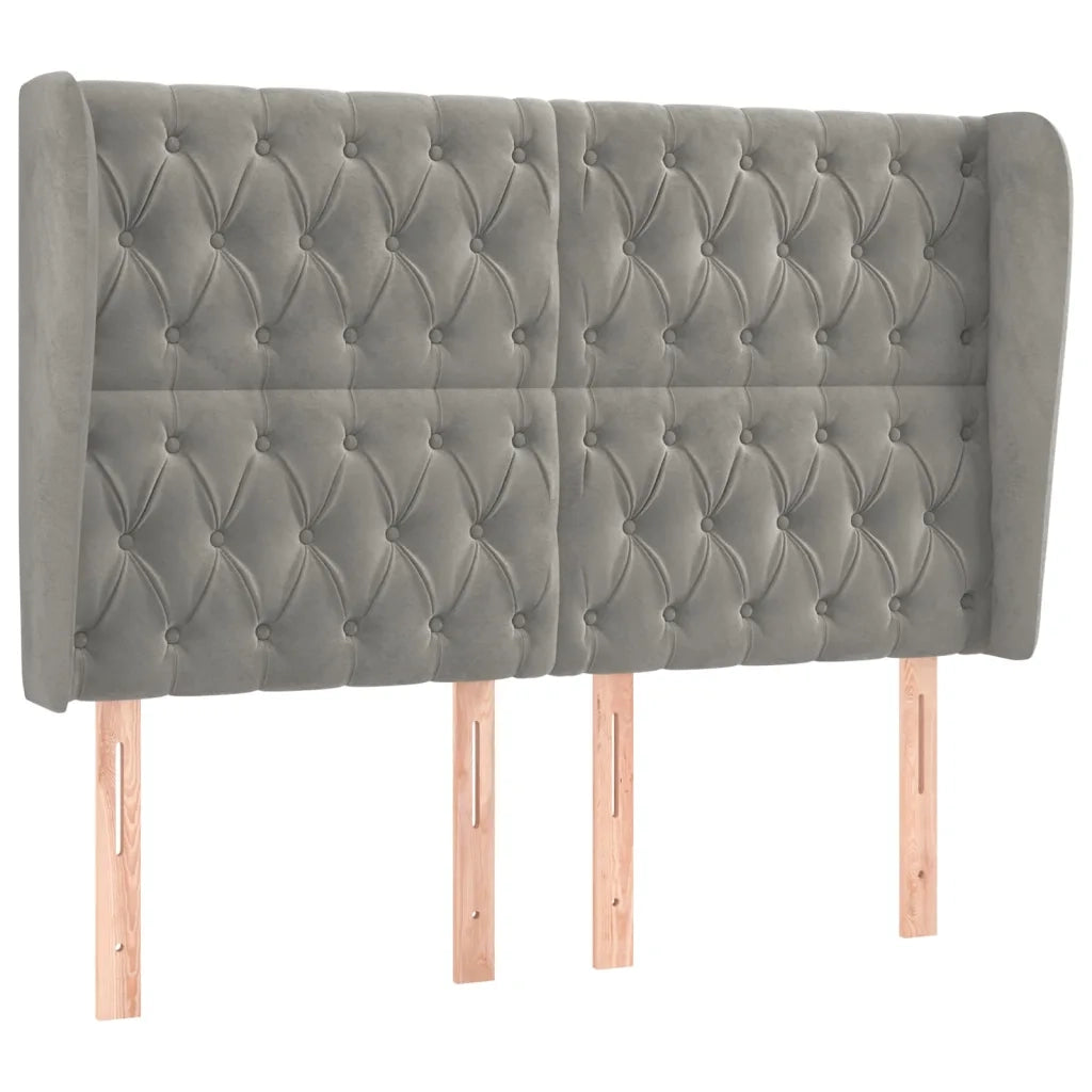 Testiera | Testata ad Orecchio Grigio Chiaro 147x23x118/128 cm in Velluto