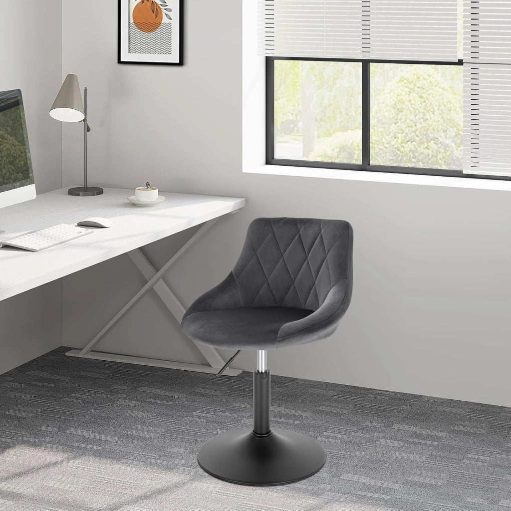 Casa Sedia Alta per Cucina con Schienale in Velluto, senza Poggiapiedi, l'altezza può essere regolata tra 42-58 cm, Grigio Scuro, BH242dgr-1