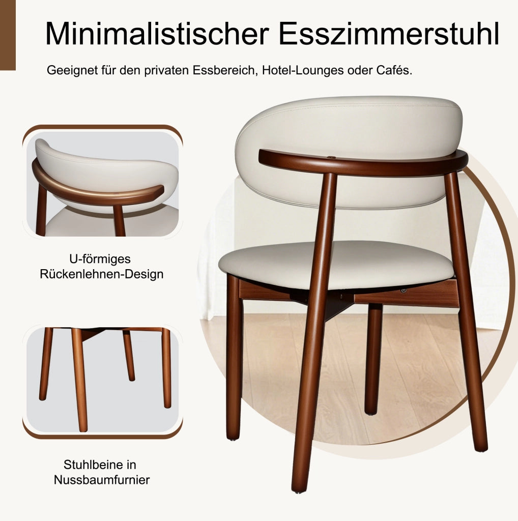 Set di 2 sedie da pranzo con schienale ergonomico; legno di quercia effetto noce e rivestimento bianco