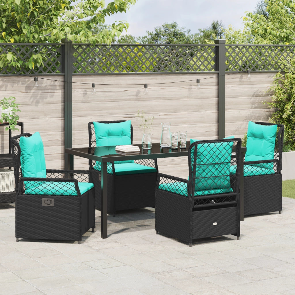 Set da Pranzo da Giardino 5 Pezzi Nero Rattan Polimerico