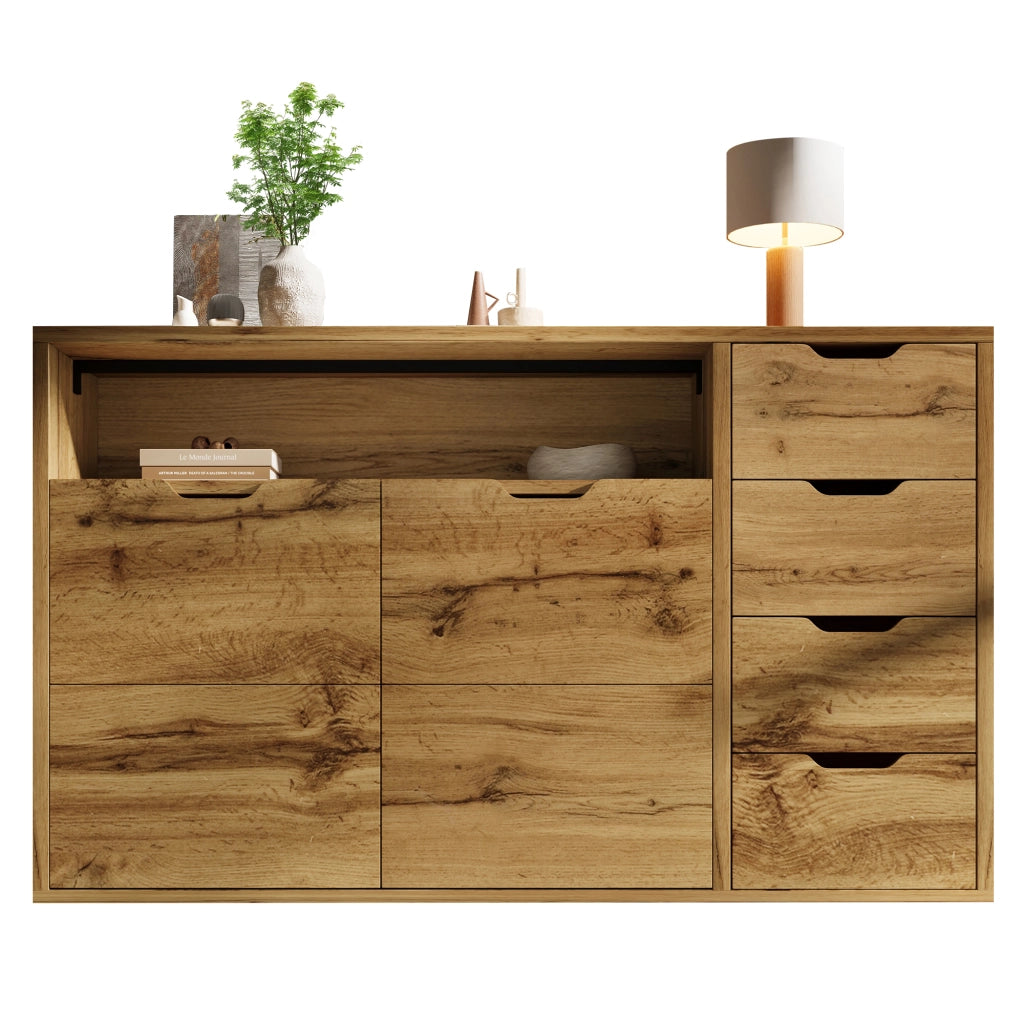 Mobile TV lussuoso - Zephmum- 150x40x90 cm Eiche ottica con 2 porte 4 cassetti scaffali regolabili