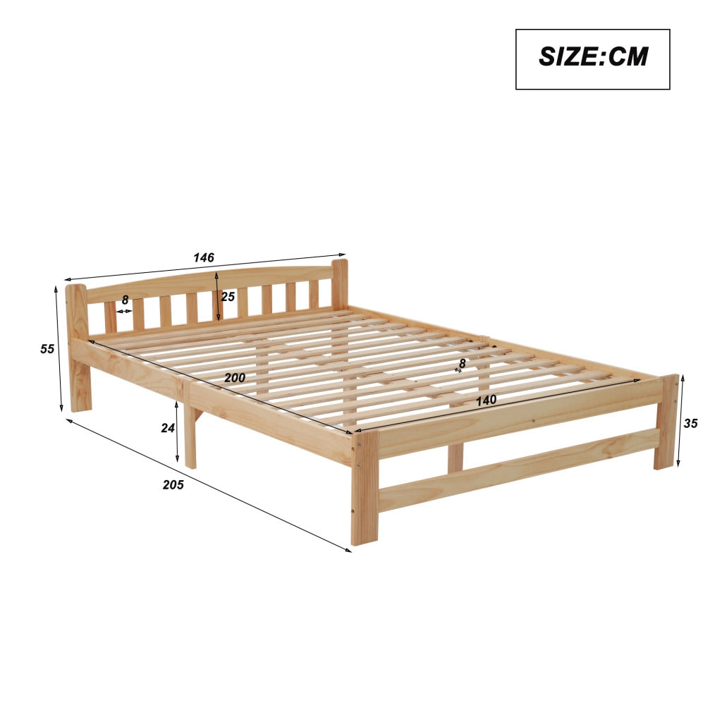 LETTO matrimoniale 140x200 cm in legno massello di pino naturale con testiera