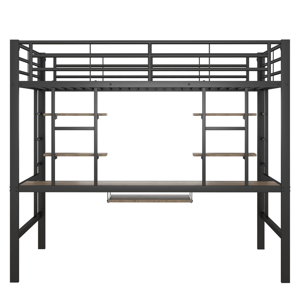 Letto a castello con scrivania - Zephmum - 140x200 cm - Nero - Con due librerie