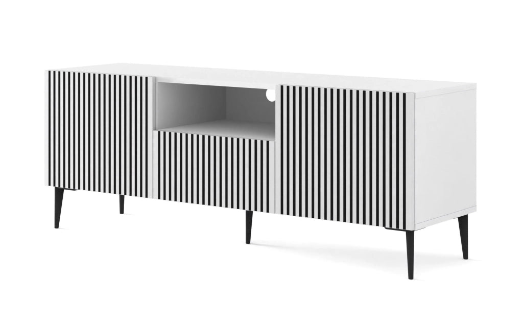 MOBILE RAVENNA FP PORTA TV IN MDF VERNICIATO 150 2D1S BIANCO NERO GAMBE IN METALLO NERO