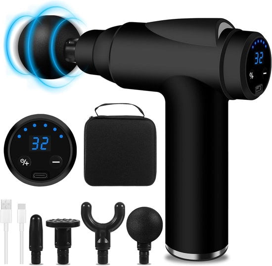 Mini Pistolo di Massaggio con 32 Velocità e Display LCD - Apparecchio di Massaggio Portatile per Dolori Muscolari e Fatica