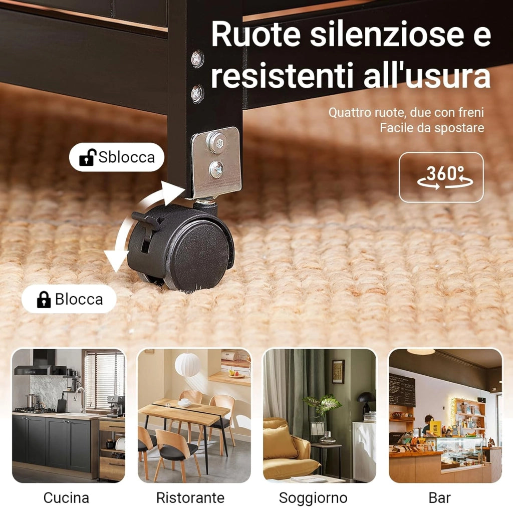Carrello Cucina con 3 Cassetti e 1 Cestino, Mobiletto Cucina Salvaspazio con 4 Ruote Girevoli, Credenza Cucina o Bagno, Mobiletto Cucina Dispensa, L68 x P38 x A85 cm, nero,FKW79-SCH