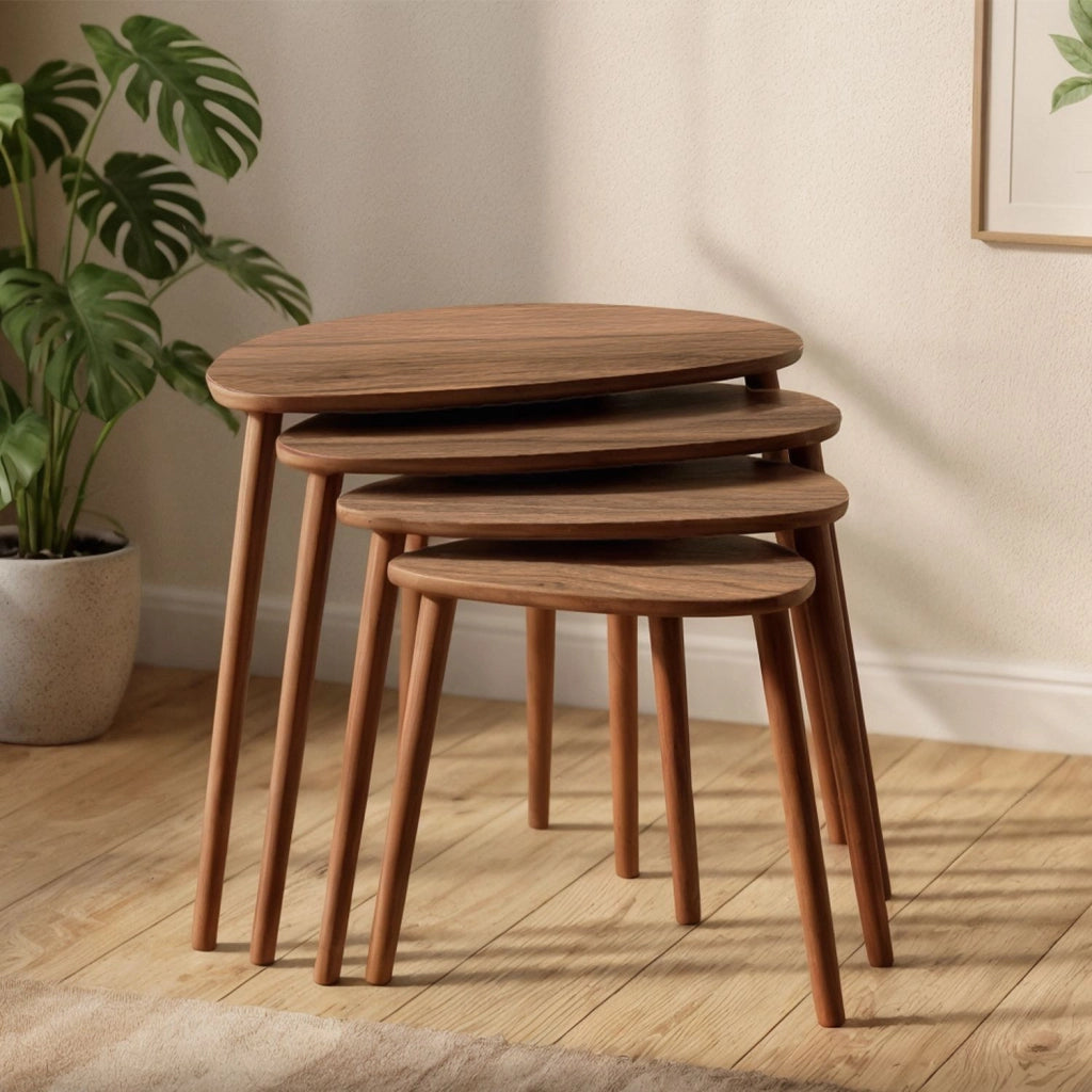 Nora", tavolo a nido di 4 pezzi in legno 68 x 45 x 55 cm - Noce