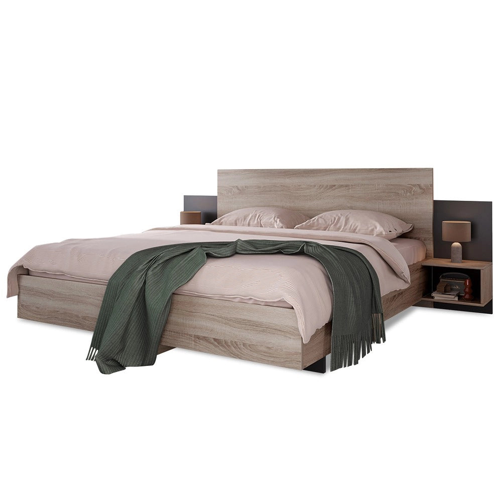 Letto Matrimoniale in Legno con 2 Comodini ¨C MINIMAL ¨C Rovere Sonoma/Grigio Scuro 160x200