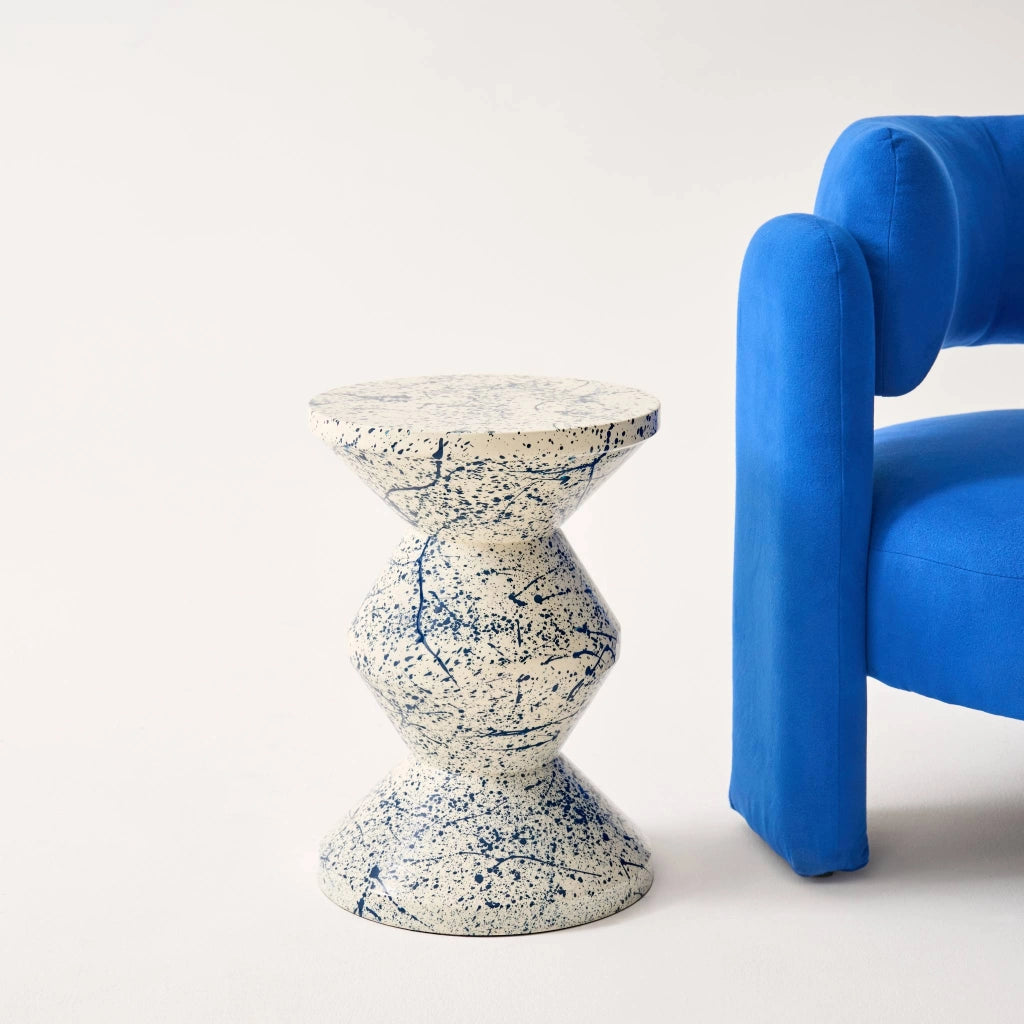 Tavolino da divano in acciaio smaltato, motivo maculato, 47cm, blu