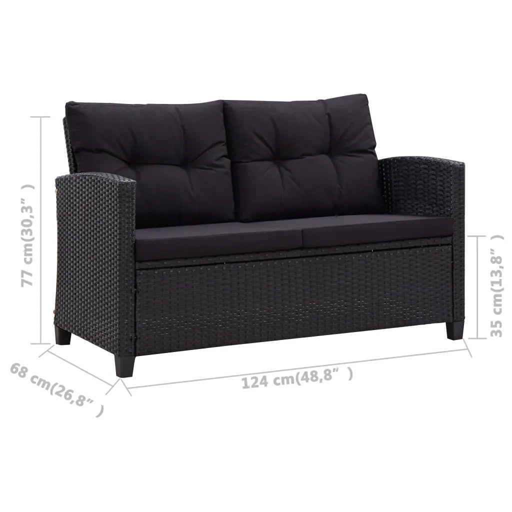 Set da Pranzo da Giardino 3 pz con Cuscini Nero in Polyrattan 3095249