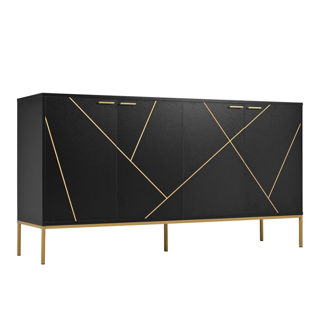 Credenza con 4 ante e ripiano regolabile; per soggiorno; in truciolare e MDF; 150×40×80 cm; nero