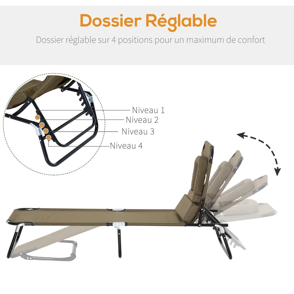 Chaise Longue Pieghevole con Poggiatesta ¨C Minimal ¨C Marrone