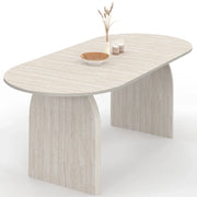IDMarket - Tavolo da pranzo ovale japandi allungabile EDITH 6-10 persone stile travertino 160-200 cm
