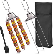 Spiedini a 3 poli per kebab - spiedini metallici per grigliare - Accessorio BBQ con barra di spinta - Spiedini per carne, pollo, salsicce, verdure